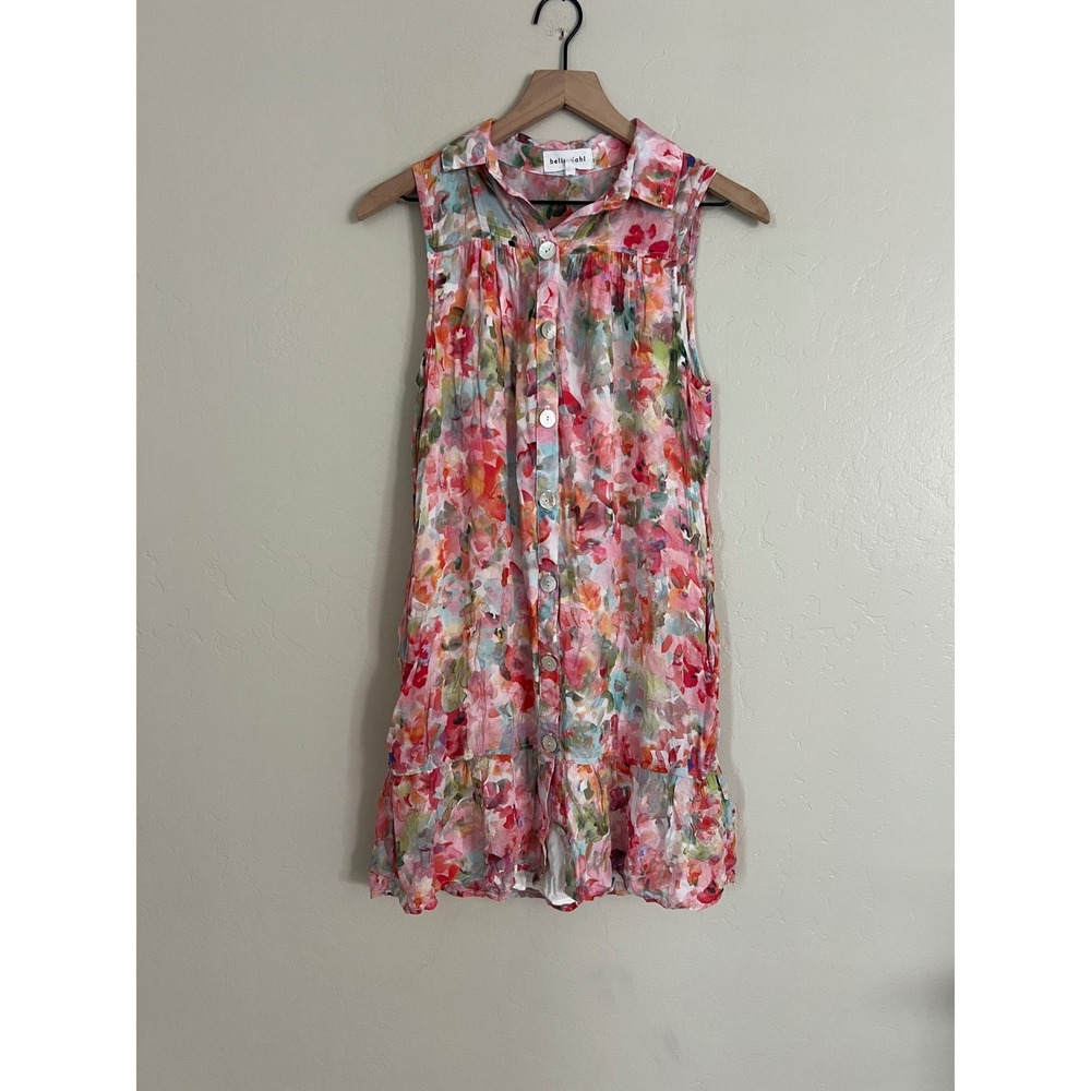 Bella Dahl Watercolor Floral Sleeveless Button Down Mini Dress XS